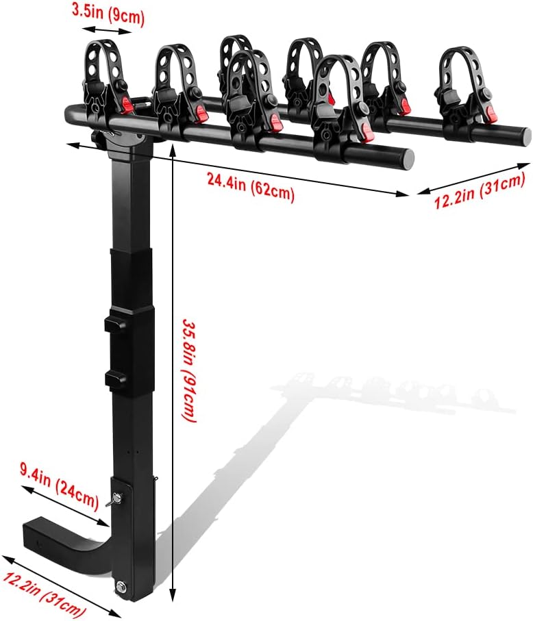4 Bike Rack, Double Foldable Rack, 2 Hitch Receiver J1669