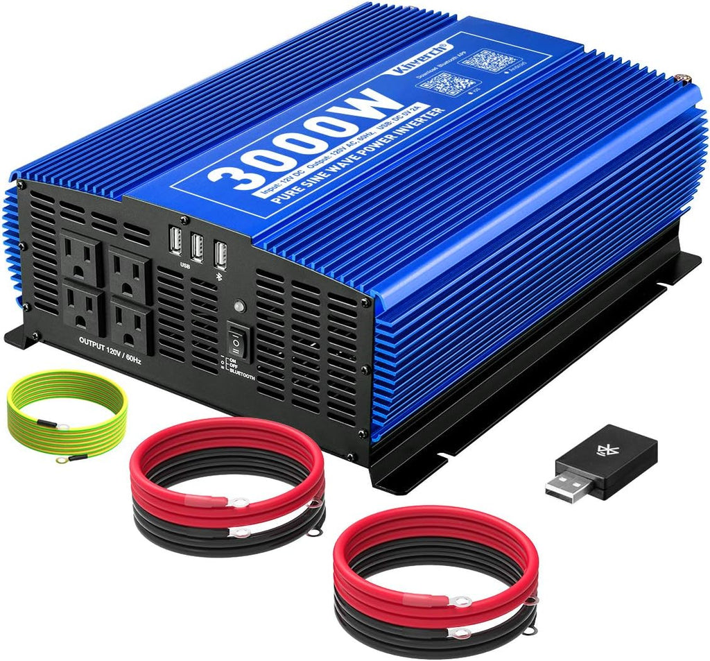 3000W Pure Sine Wave Power Inverter 12V DC to 110V AC Car Inverter with Bluetooth 4 AC Outlets 2 USB Ports J452