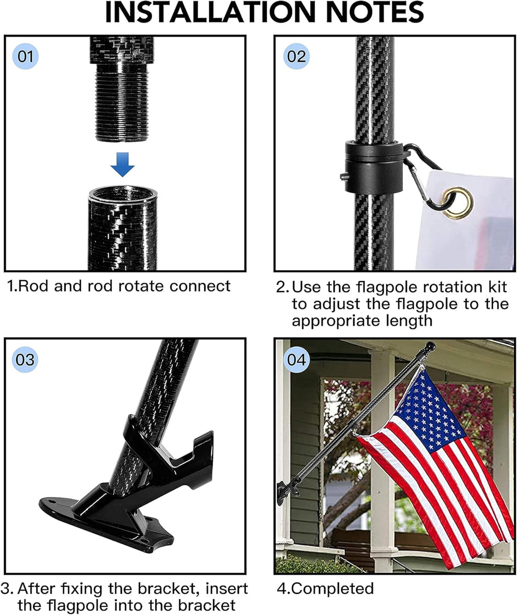 Black Carbon Fiber Flag Pole with Wall Mounted Holder O632