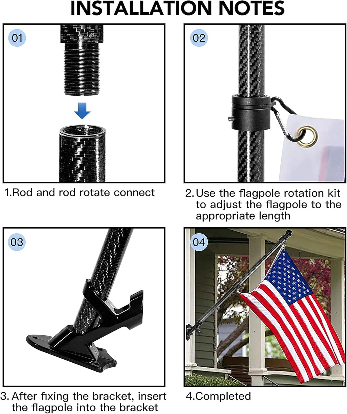 Black Carbon Fiber Flag Pole with Wall Mounted Holder O632