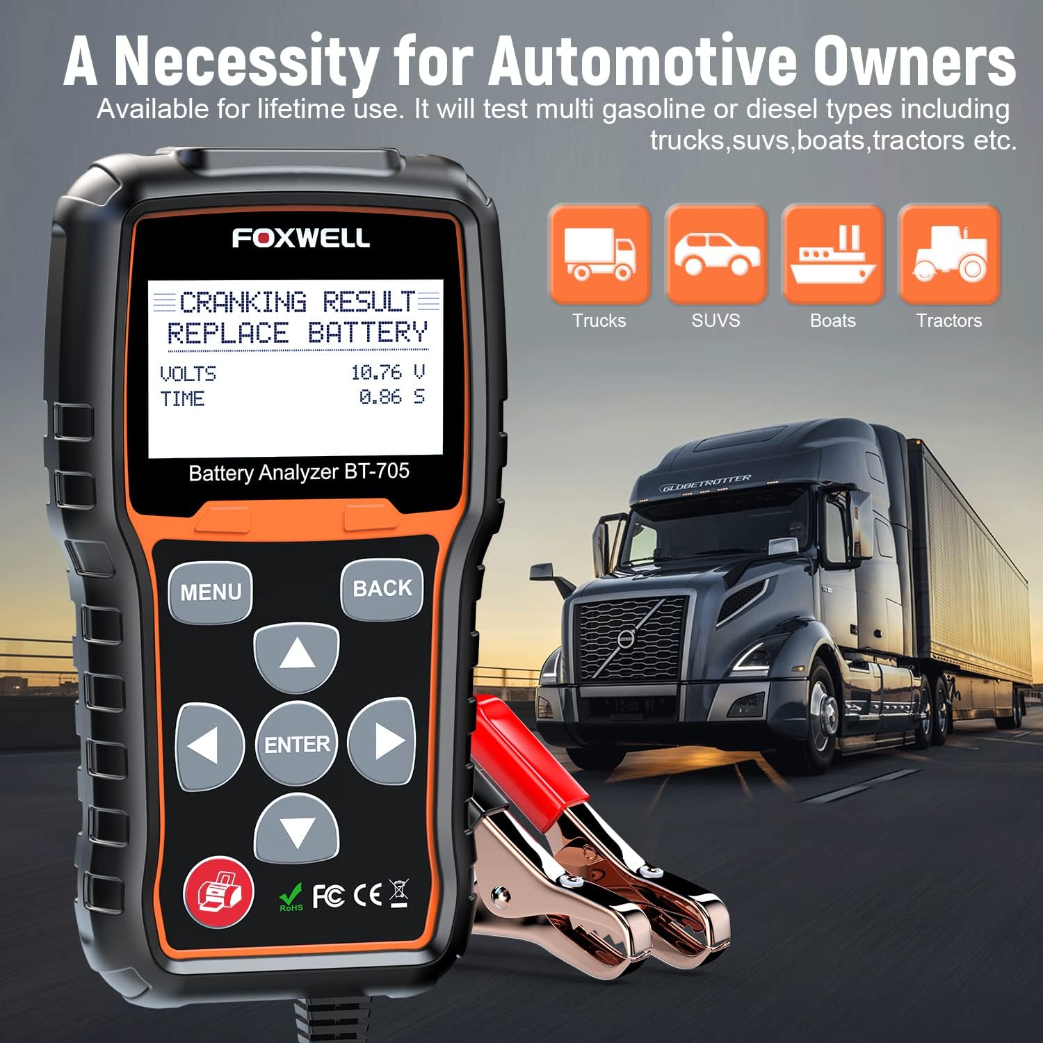 12V 24V Car Battery Tester 100-2000 CCA Diagnostic Tool R994002