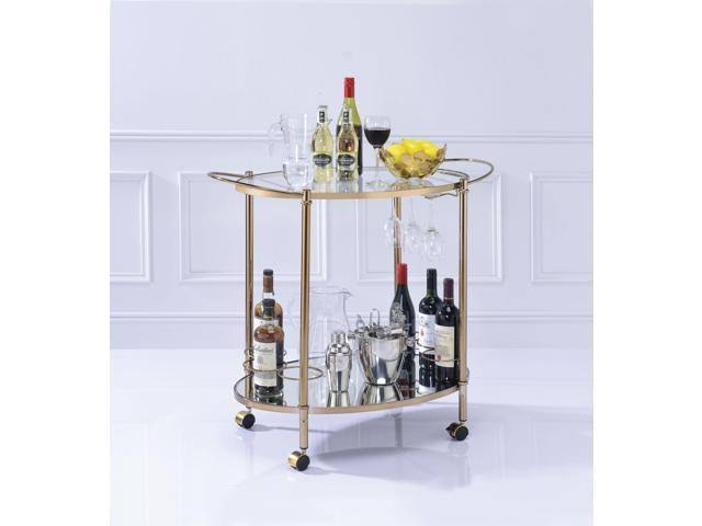 Gold Metal Framed Serving Cart with Glass Top E10705