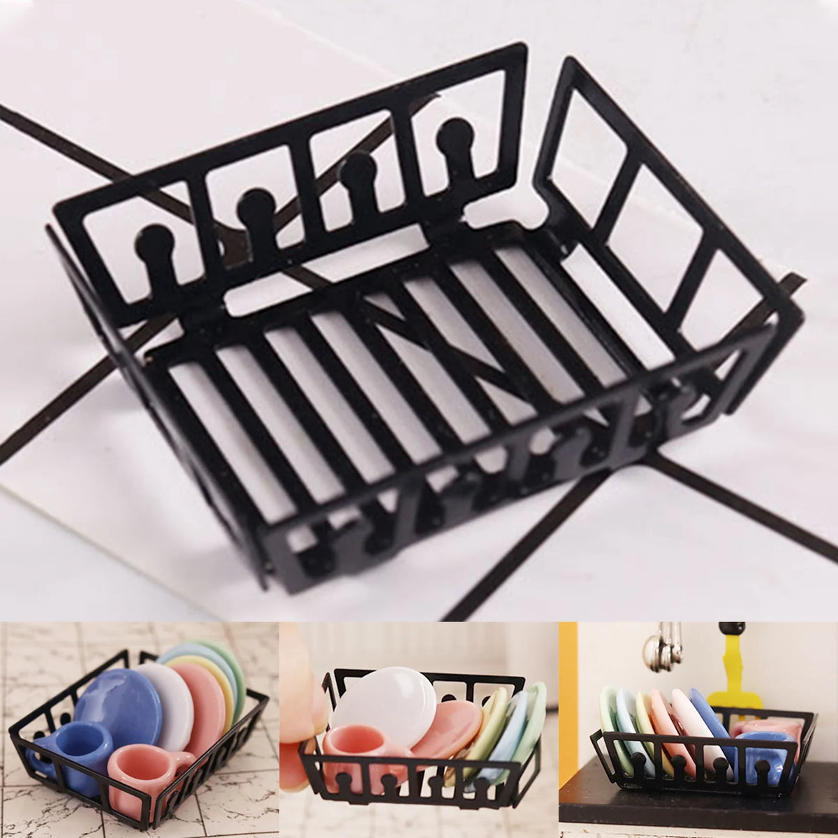 1/12 Mini Dollhouse Metal Dish Rack Toy C554916