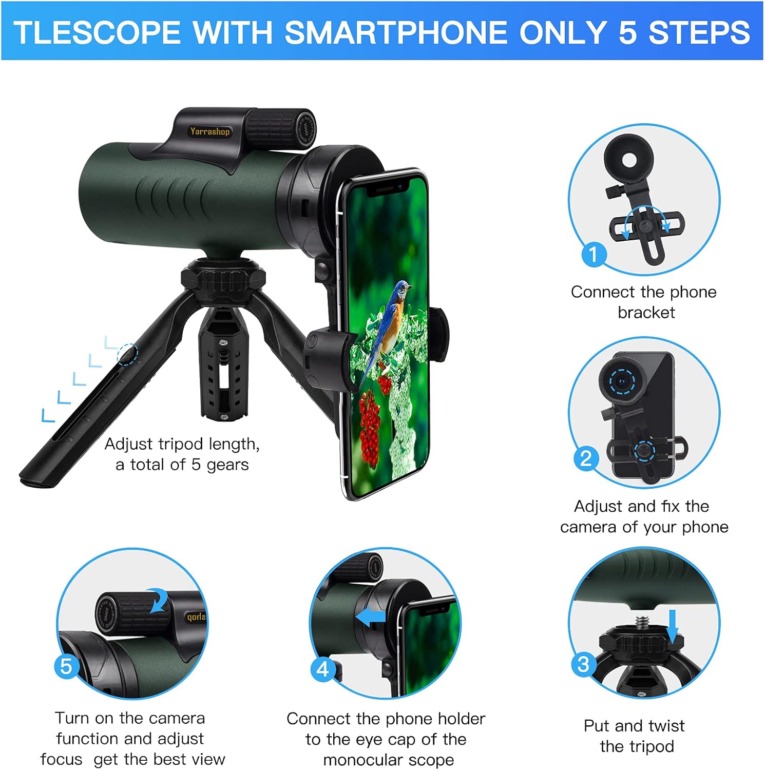 12x50 HD Waterproof Monocular with Tripod J185424