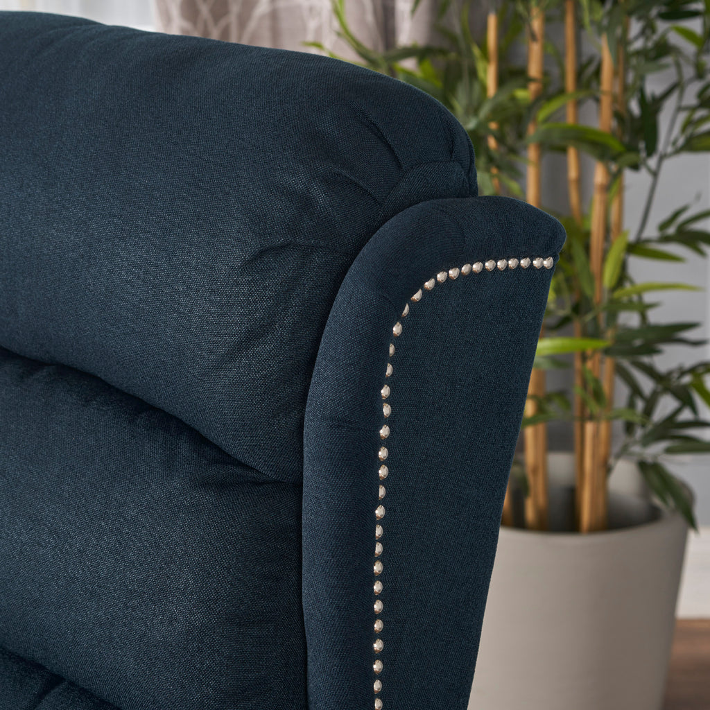 Navy Blue Tufted Fabric Power Recliner R802