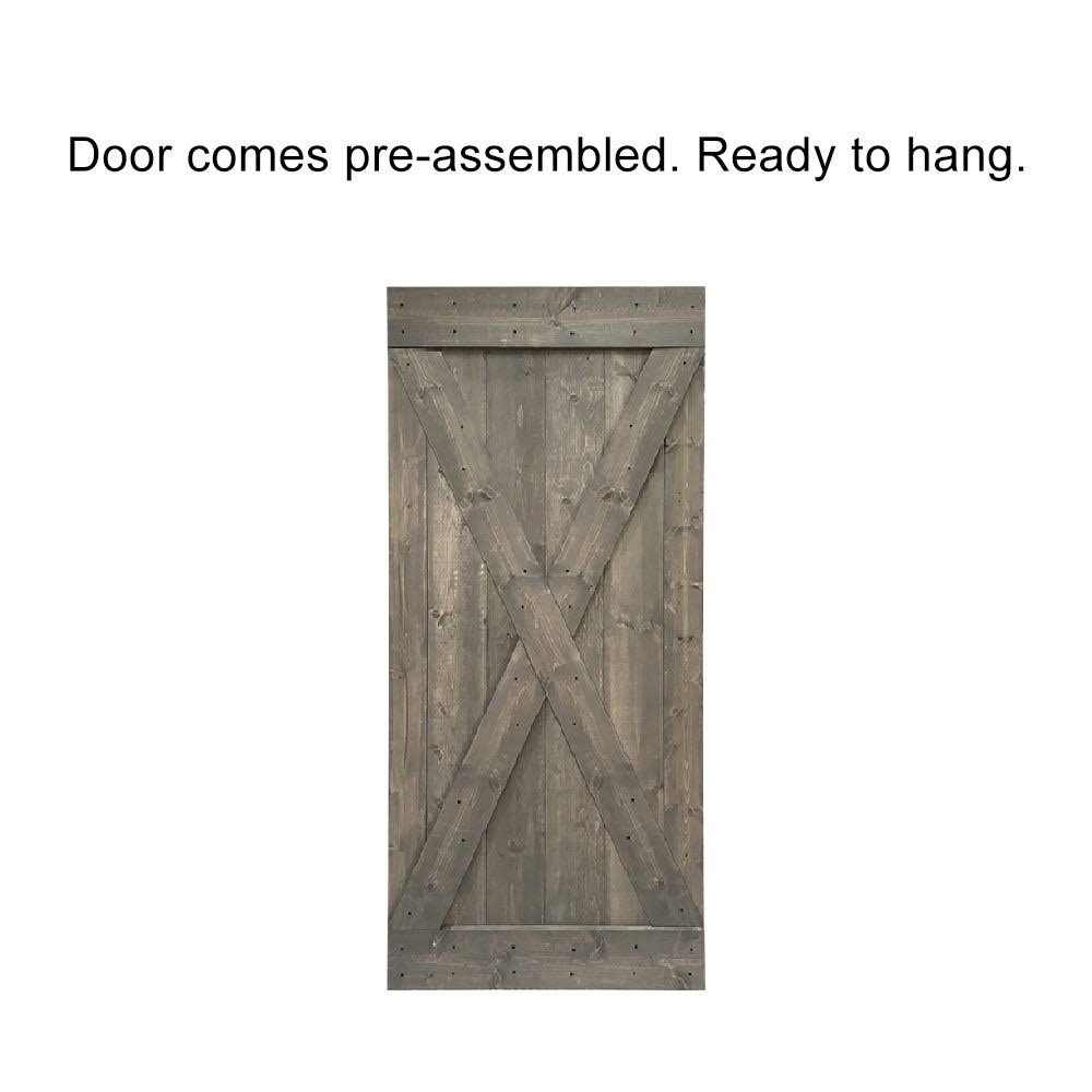 Ocean Blue Stained Wood Interior Sliding Barn Door with Hardware Kit K67342