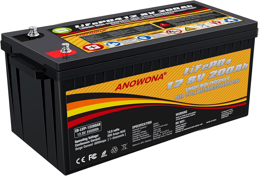 12.8V 200Ah LiFePO4 Deep Cycle Battery with 100A BMS U599
