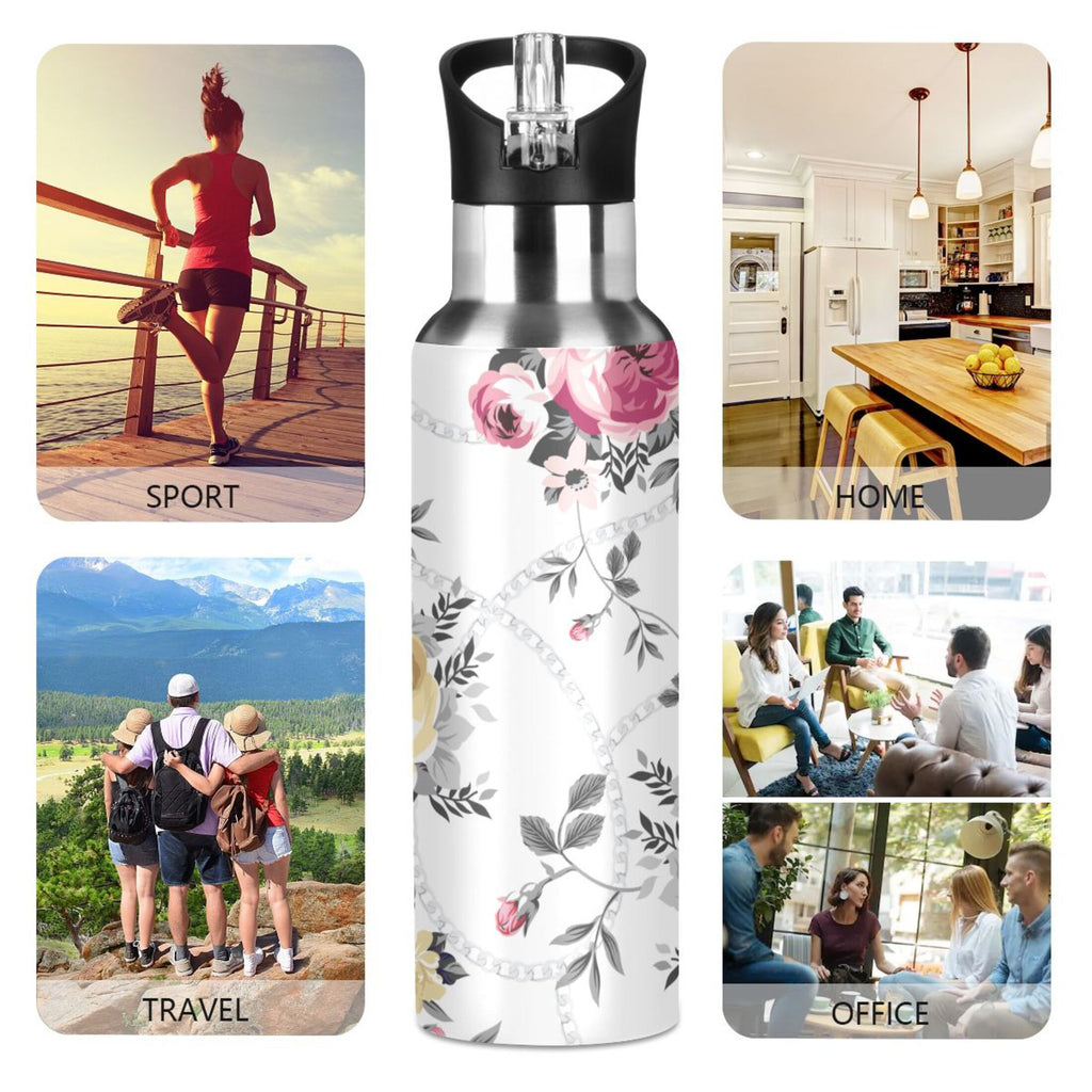 Pink and Yellow Roses Stainless Steel Insulated Flask T378107
