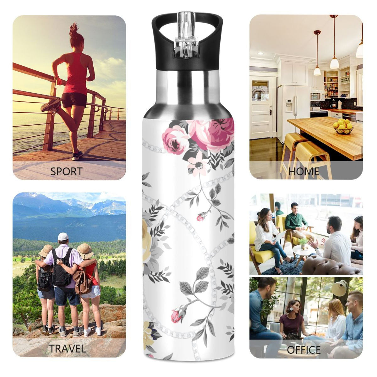 Pink and Yellow Roses Stainless Steel Insulated Flask T378107