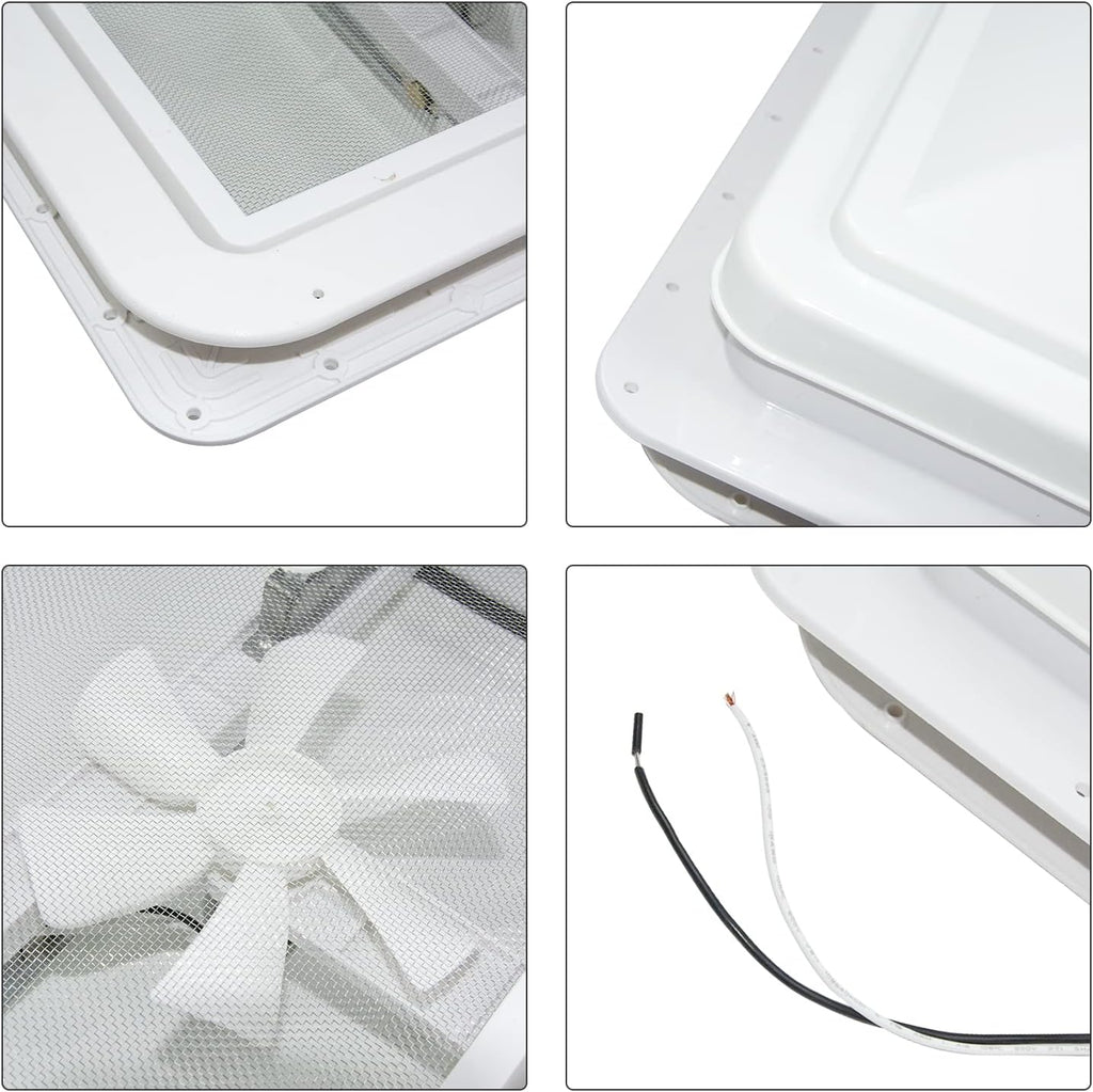 12 Volt RV Roof Vent Fan with White Lid W2180