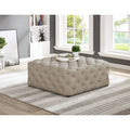 Beige Linen Square Tufted Ottoman R38078