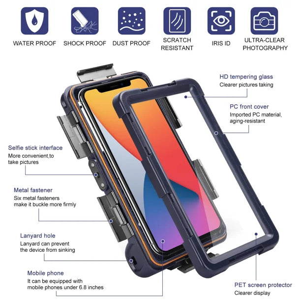 Waterproof Protective Case for Phones Up to 6.9 Inch with Lanyard V897