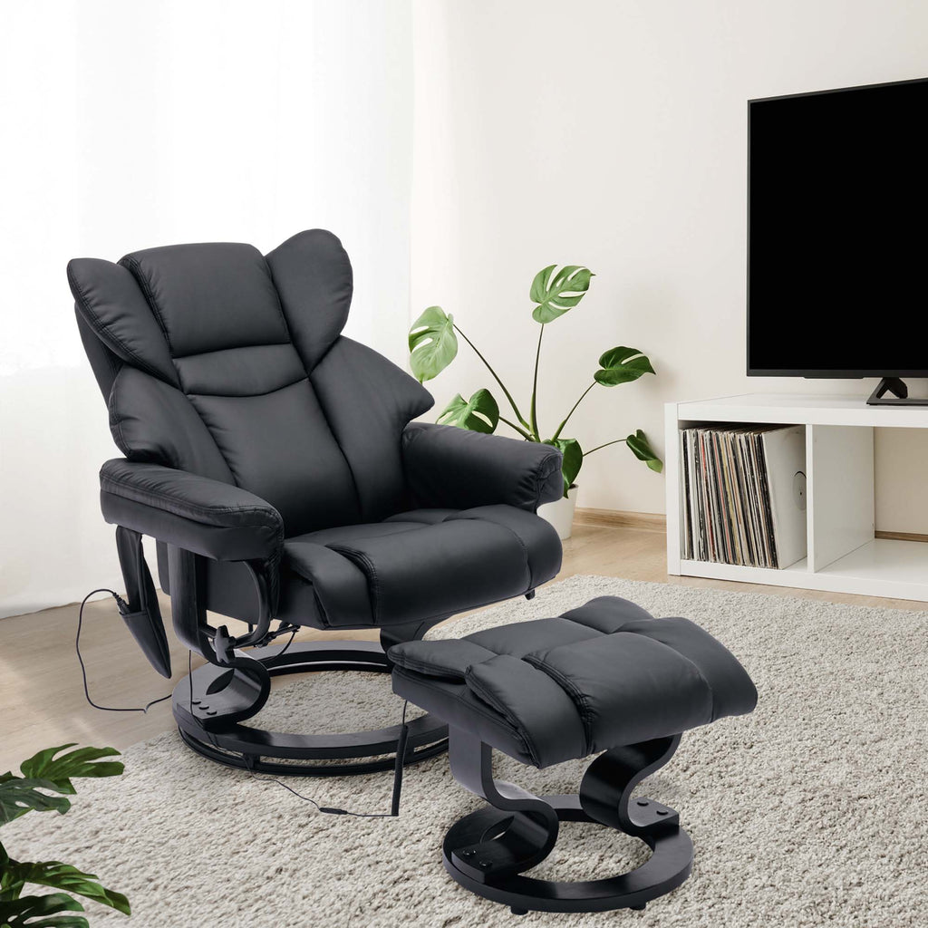 Black PU Massage Recliner Office Chair with Ottoman P539807