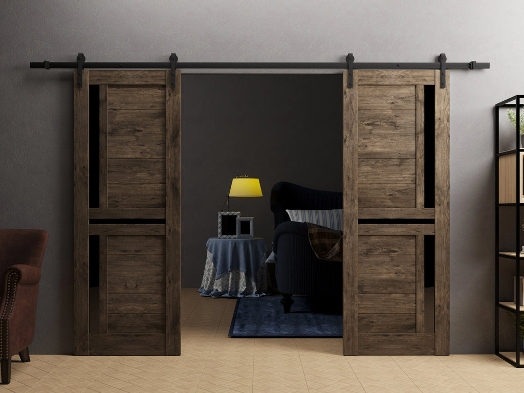 Double Barn Door 48 x 80 inches with Black Glass L61779