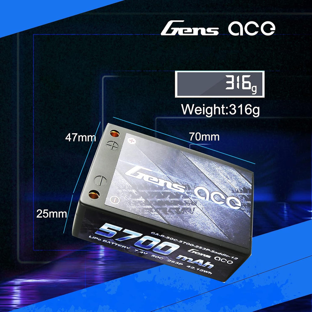 5700mAh 7.4V 50C 2S3P HardCase LiPo Battery Pack with Deans T+JST-XHR-3P Plug D485266