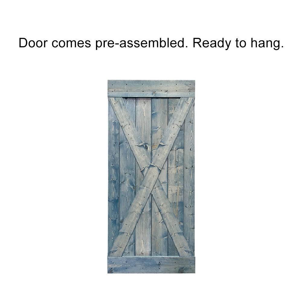 Ocean Blue Stained Wood Interior Sliding Barn Door with Hardware Kit K67342