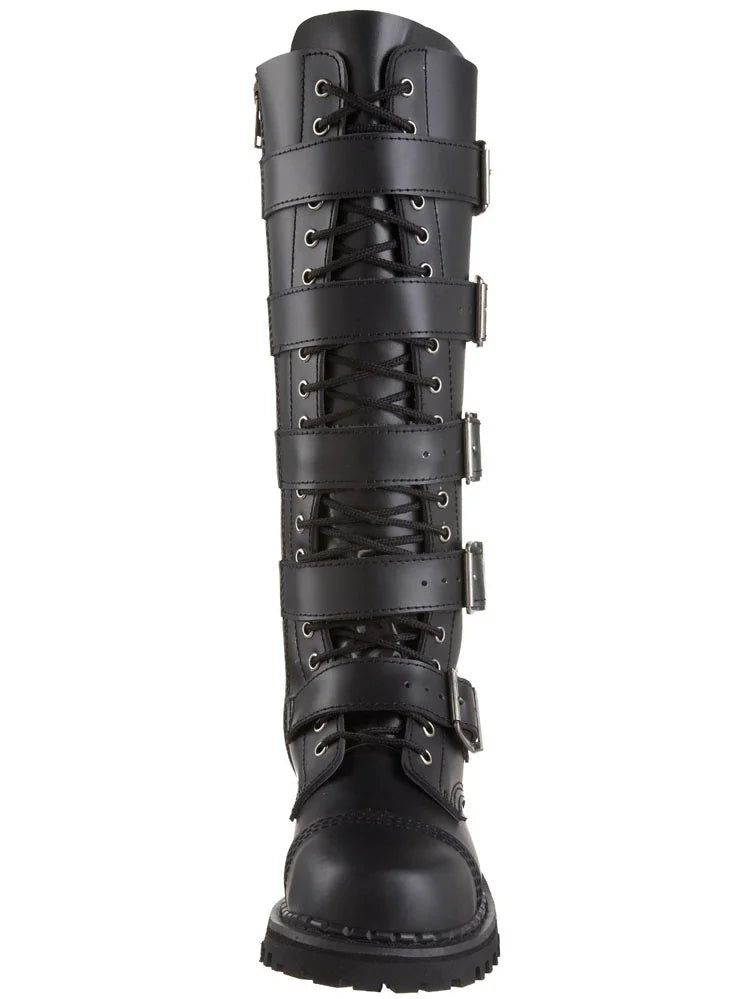 20 Eyelet 5 Strap Steel Toe Leather Knee Boot C218