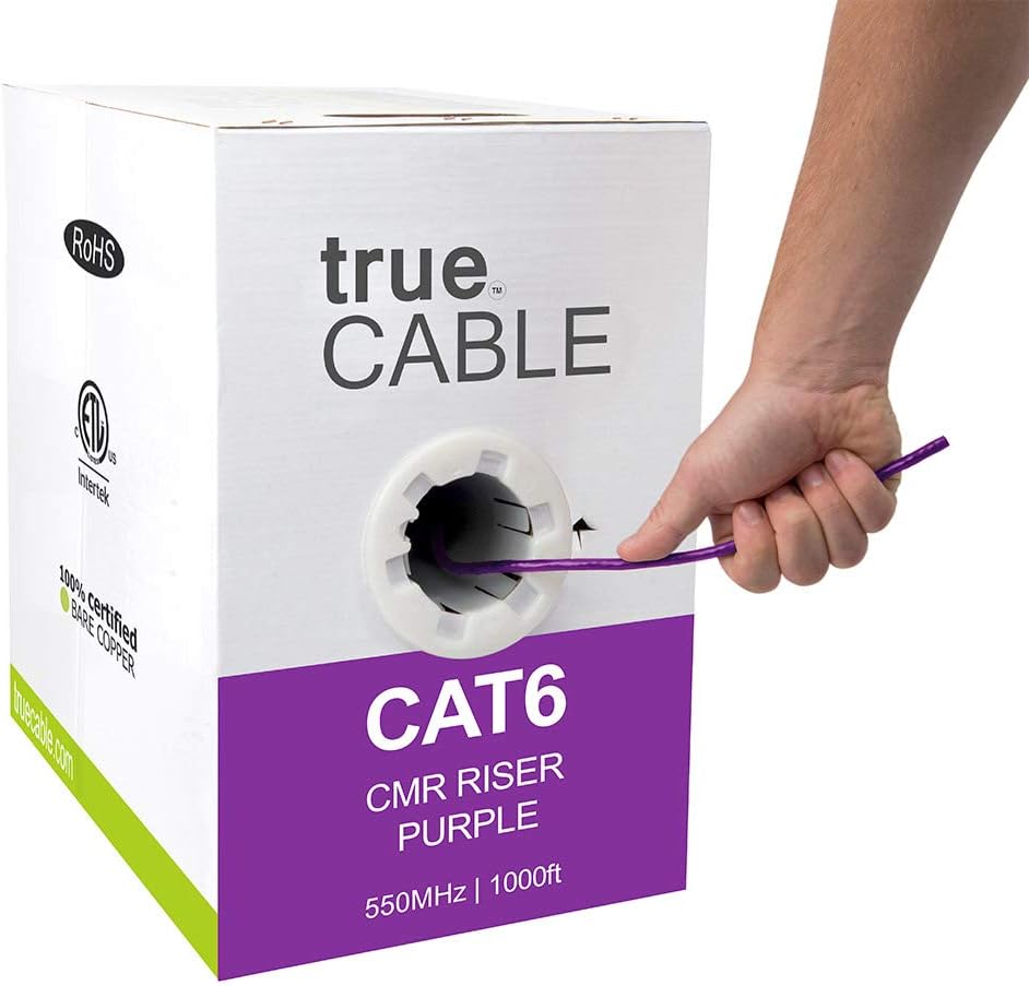 Cat6 Riser 1000ft Black 23AWG 4 Pair Solid Bare Copper Bulk Ethernet Cable T16177