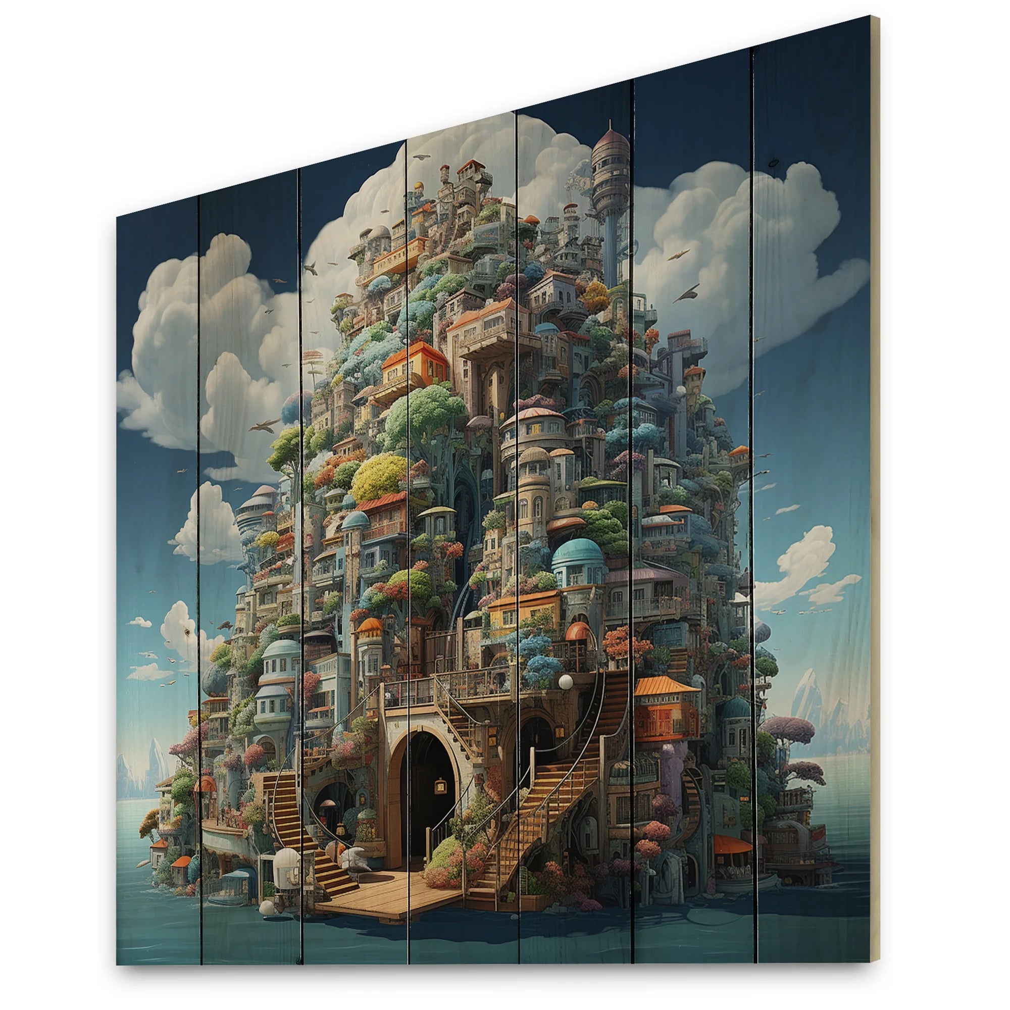 Castles Print on Natural Pine Wood Z951