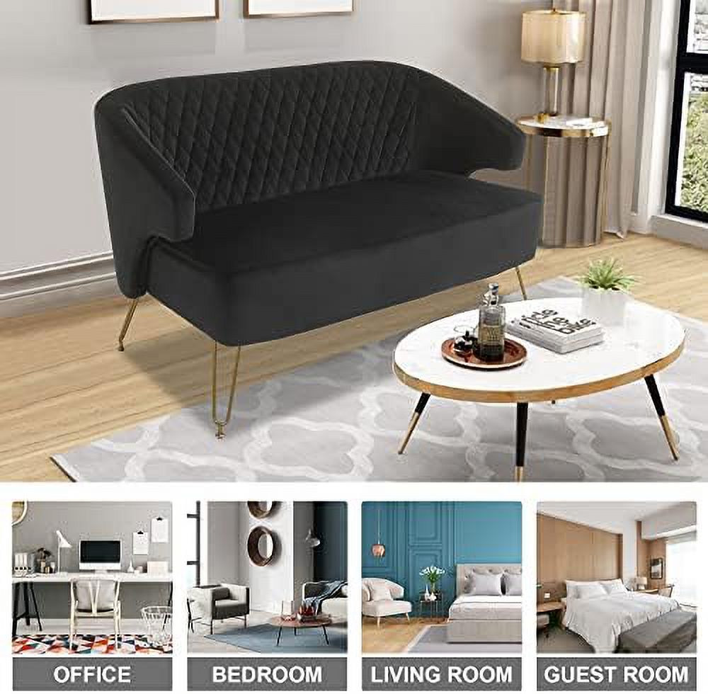 Light Cashmere Loveseat Sofa with Gold-Finished Metal Legs and 2 Small Pillows T3229