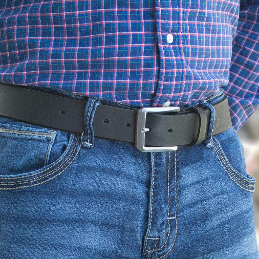 Black Leather Belt with Full Grain Leather Strap S276