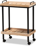 Oak Brown Finished Wood and Black Metal Kitchen Cart Q148