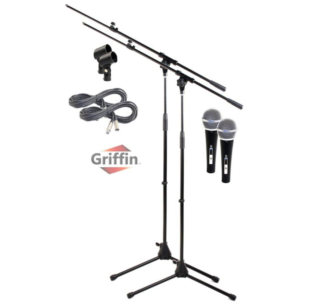 2 Pack Microphone Boom Arm Stand Holder XLR Cable Cardioid Dynamic Vocal Mic Clip Z89561