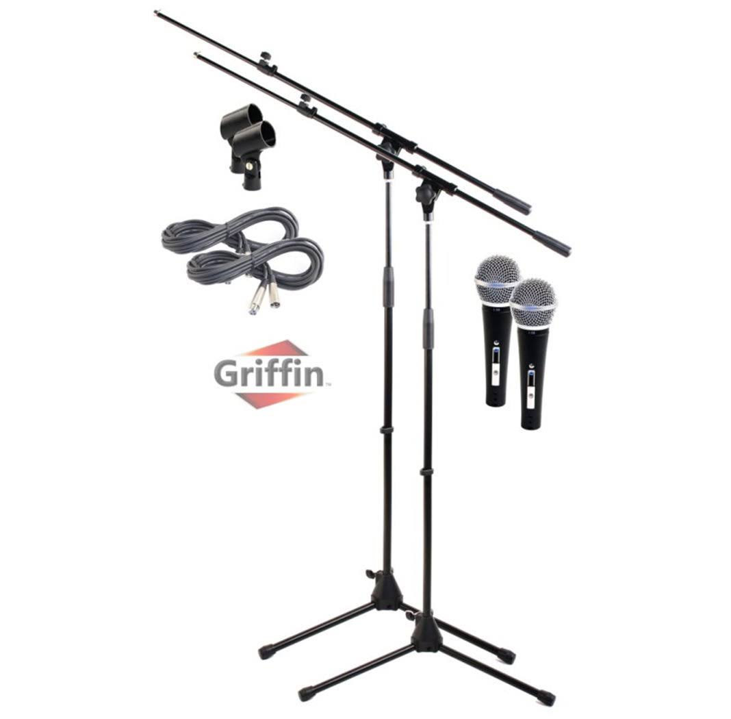2 Pack Microphone Boom Arm Stand Holder XLR Cable Cardioid Dynamic Vocal Mic Clip Z89561