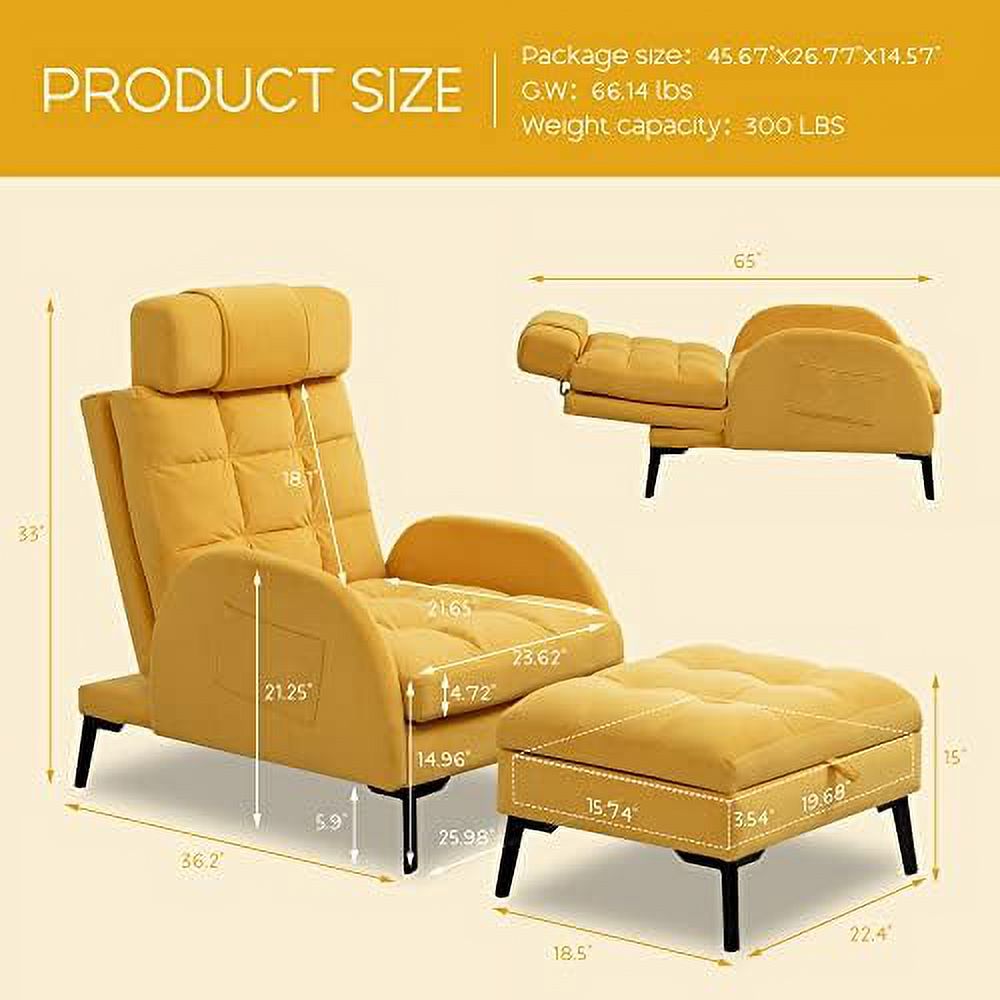 Yellow Velvet Accent Chair with Ottoman P2411