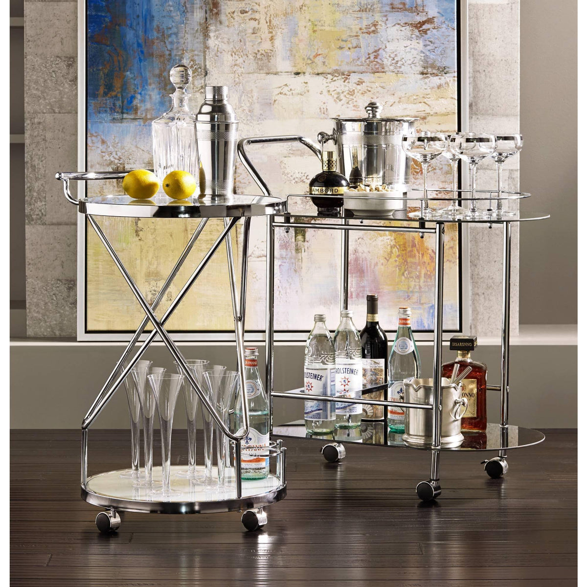 Black Glass Rolling Serving Cart V16269