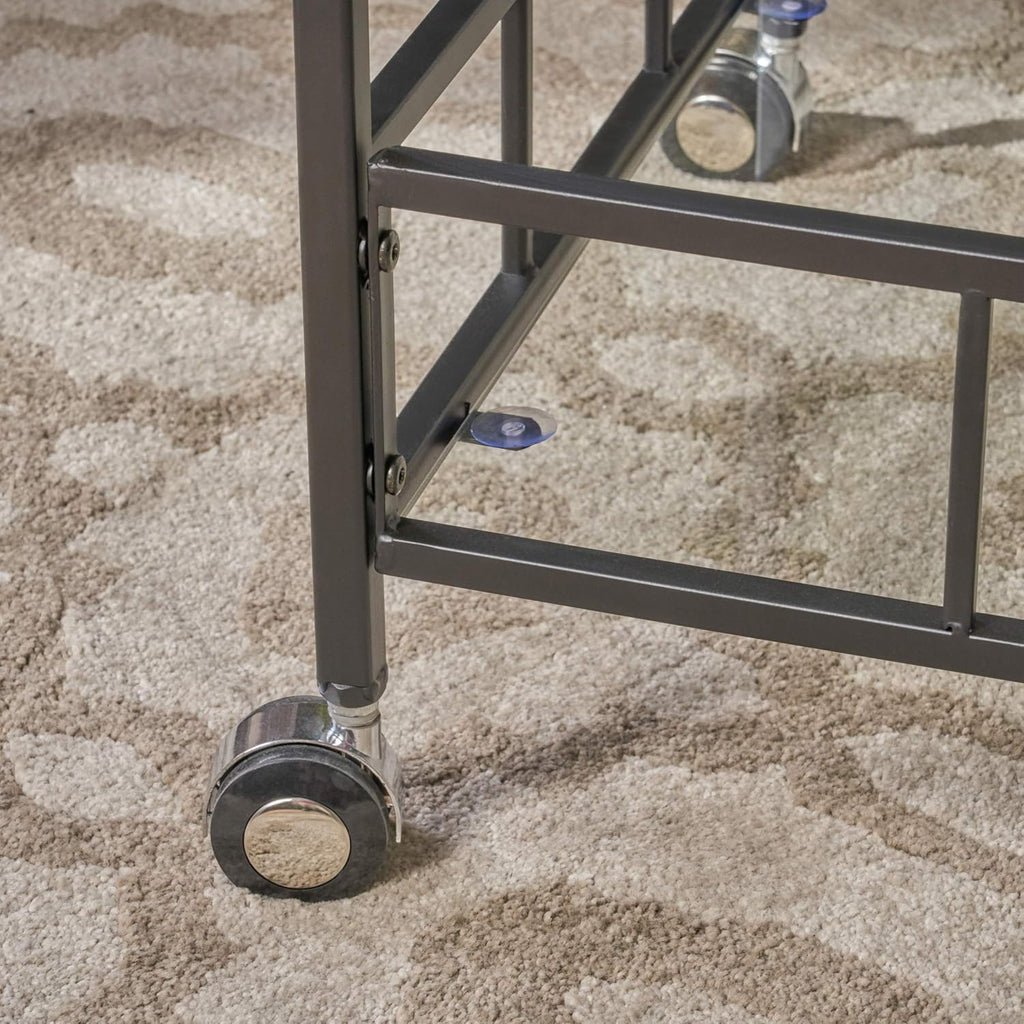 Black Industrial Iron Bar Cart with Tempered Glass Shelves F94274