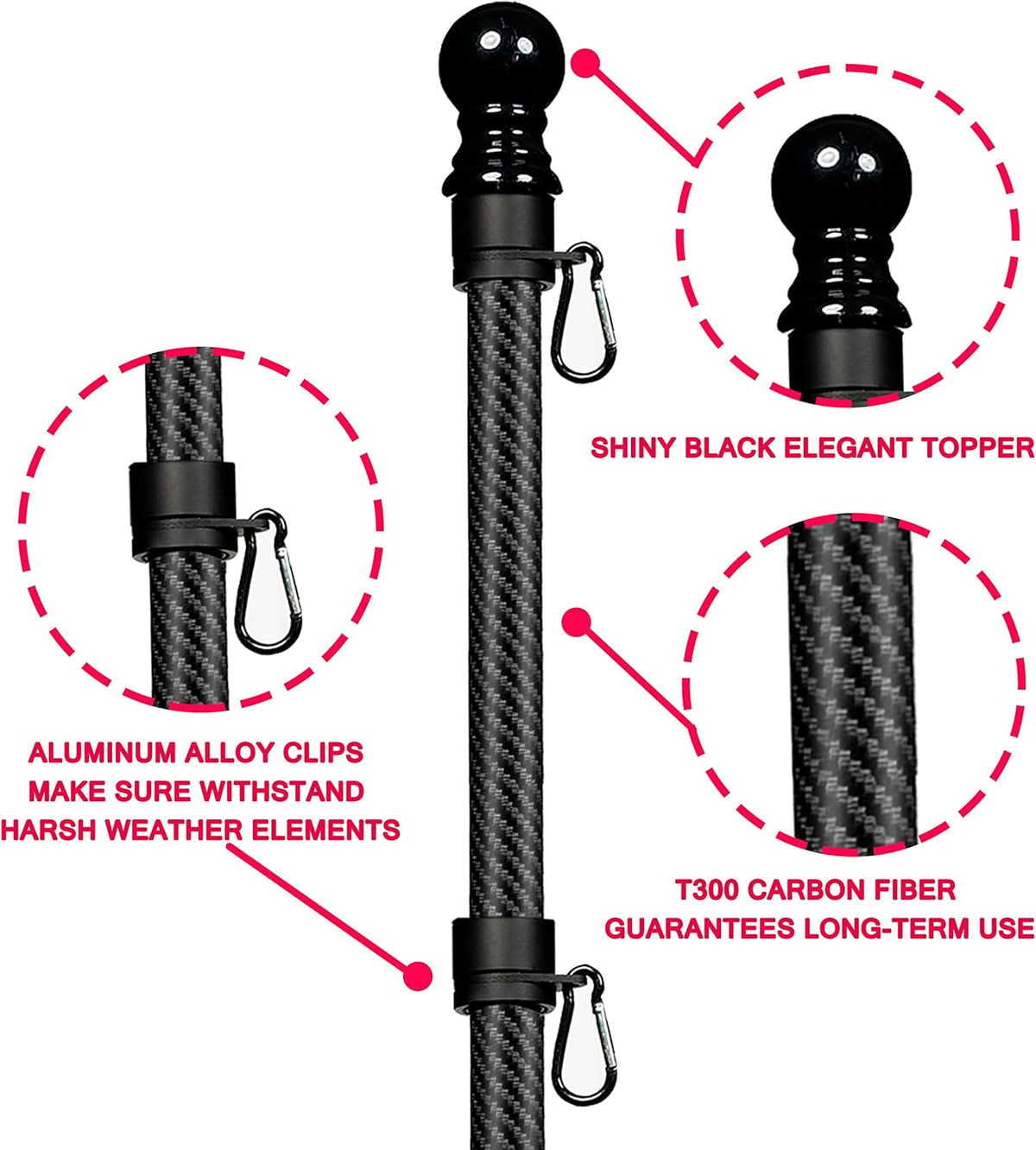 Black Carbon Fiber Flag Pole with Wall Mounted Holder O632