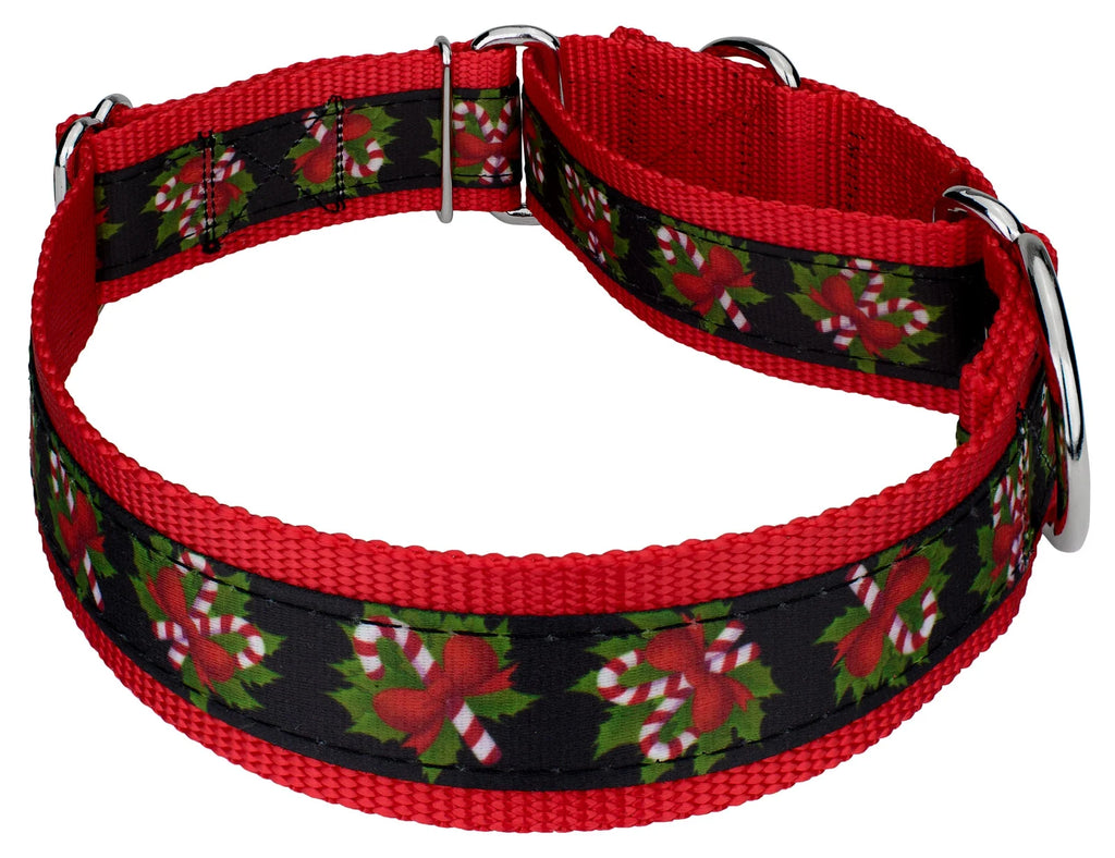 Black Candy Cane Martingale Dog Collar, 1 1/2 inch, Large Y930491