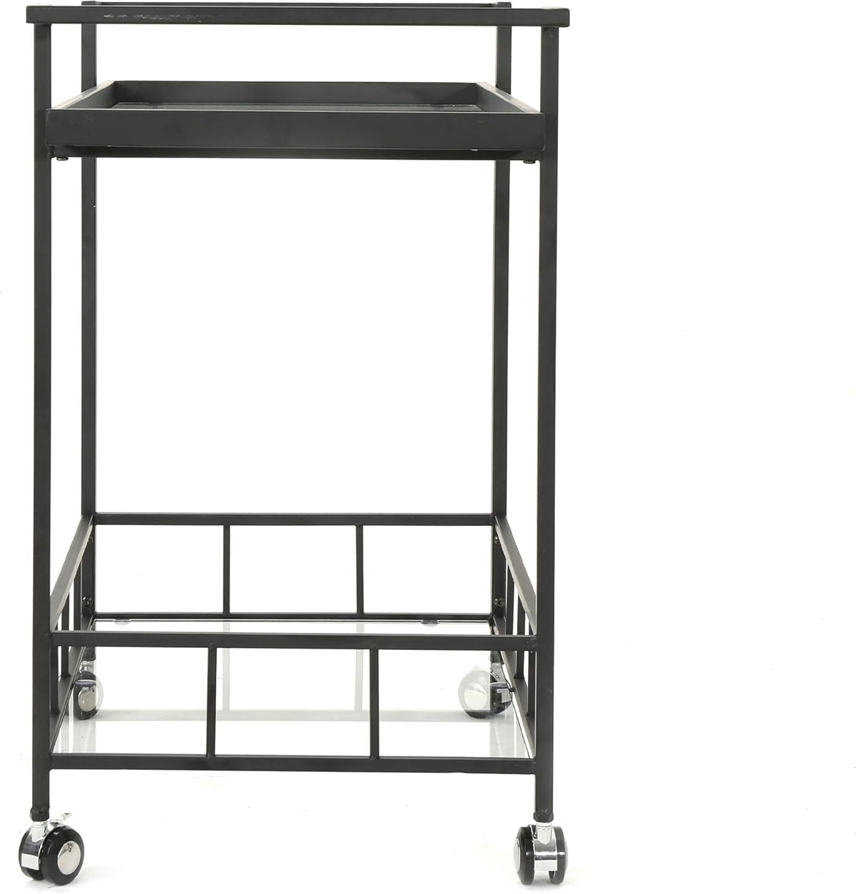 Black Industrial Iron Bar Cart with Tempered Glass Shelves F94274