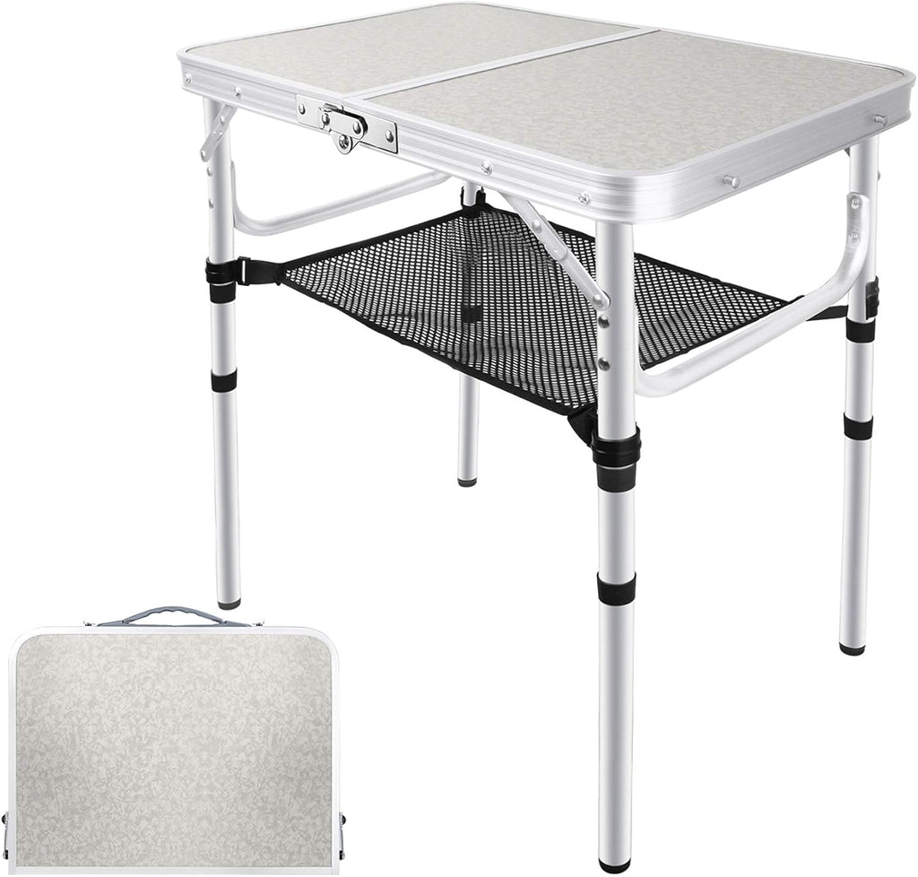 Folding Camping Table with Storage, Height Adjustable Aluminum Camp Table K573