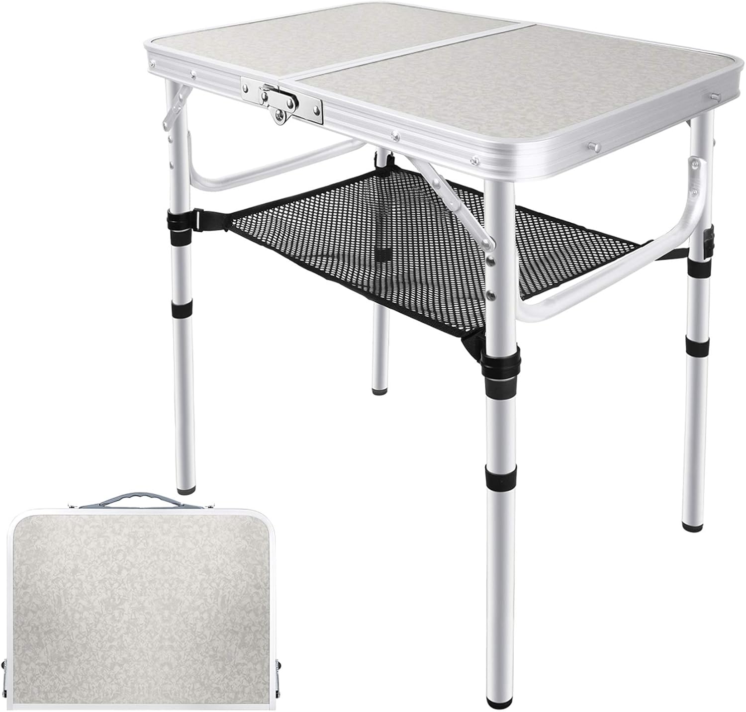 Folding Camping Table with Storage, Height Adjustable Aluminum Camp Table K573