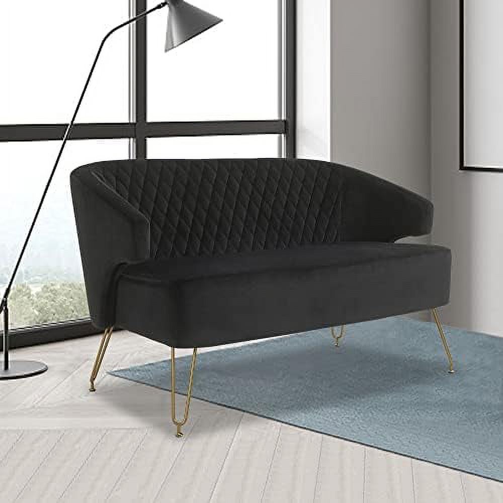 Light Cashmere Loveseat Sofa with Gold-Finished Metal Legs and 2 Small Pillows T3229