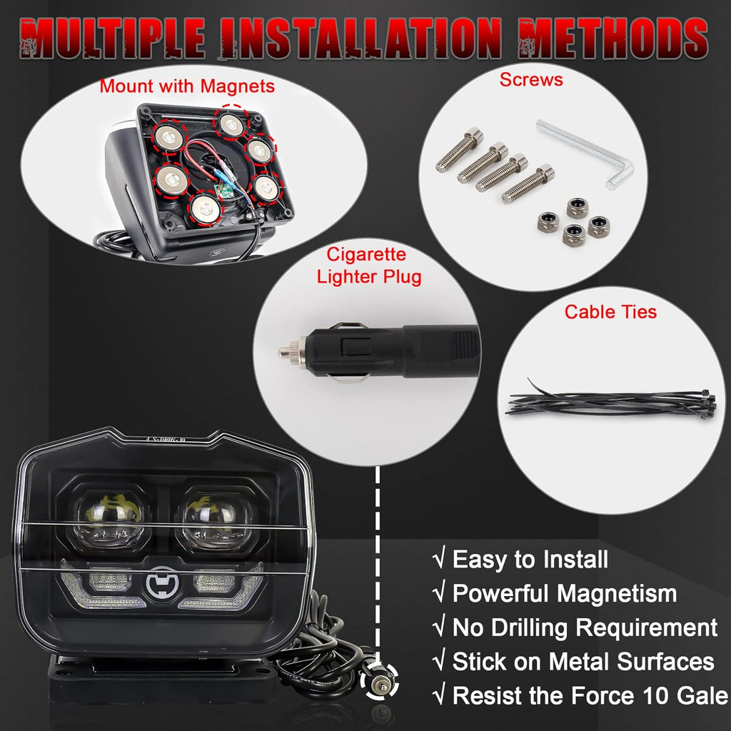 60W LED Searchlight with Magnetic Base and Permanent Mount P840510