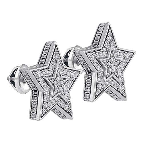 Men's Sterling Silver Diamond Star Cluster Stud Earrings V38020