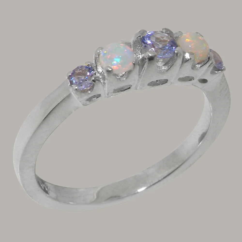 14k White Gold Tanzanite Opal Women's Engagement Ring Size 7 O82961