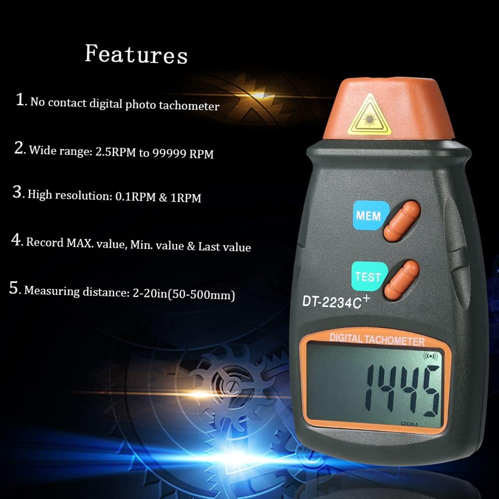 Digital Tachometer 2.5-99.999RPM Non-Contact RPM Gauge P437