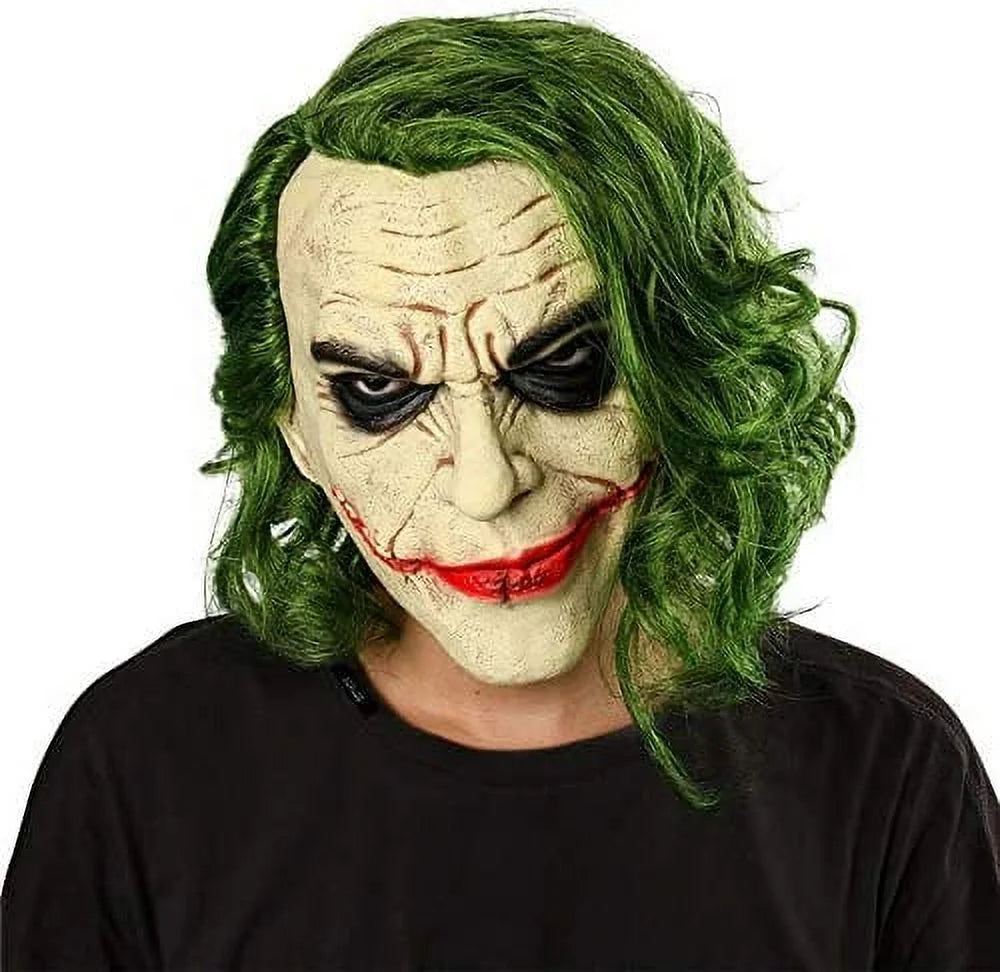 Joker Halloween Vinyl Mask with Green Hair Accessory I917