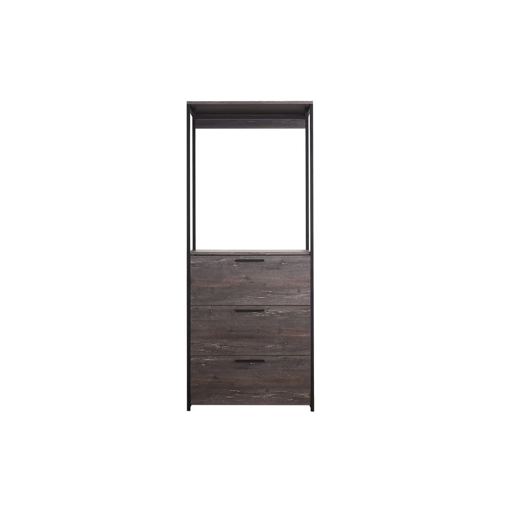 Rustic Gray Wood and Metal Walk-in Closet with 3-Drawer M45058