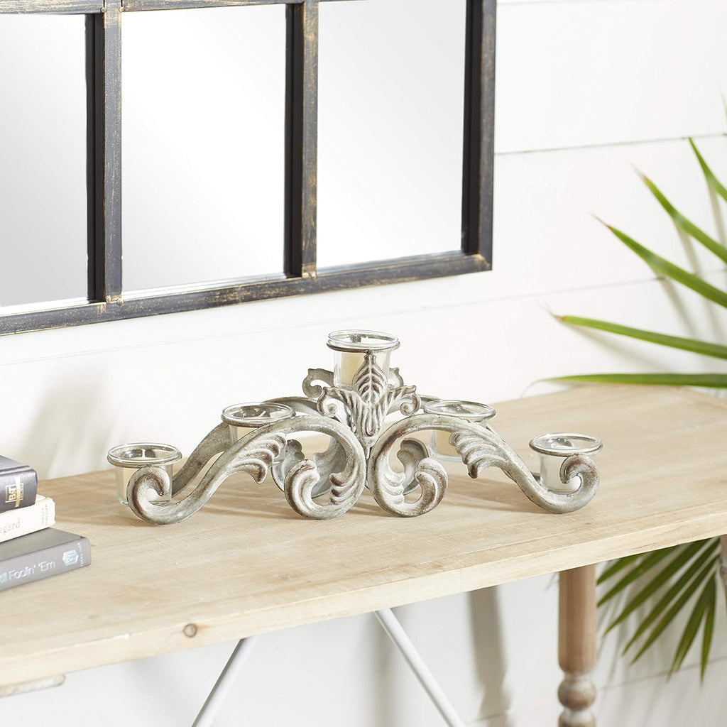 White Iron Candelabra Holds 10 Pillar Candle Holders W24137