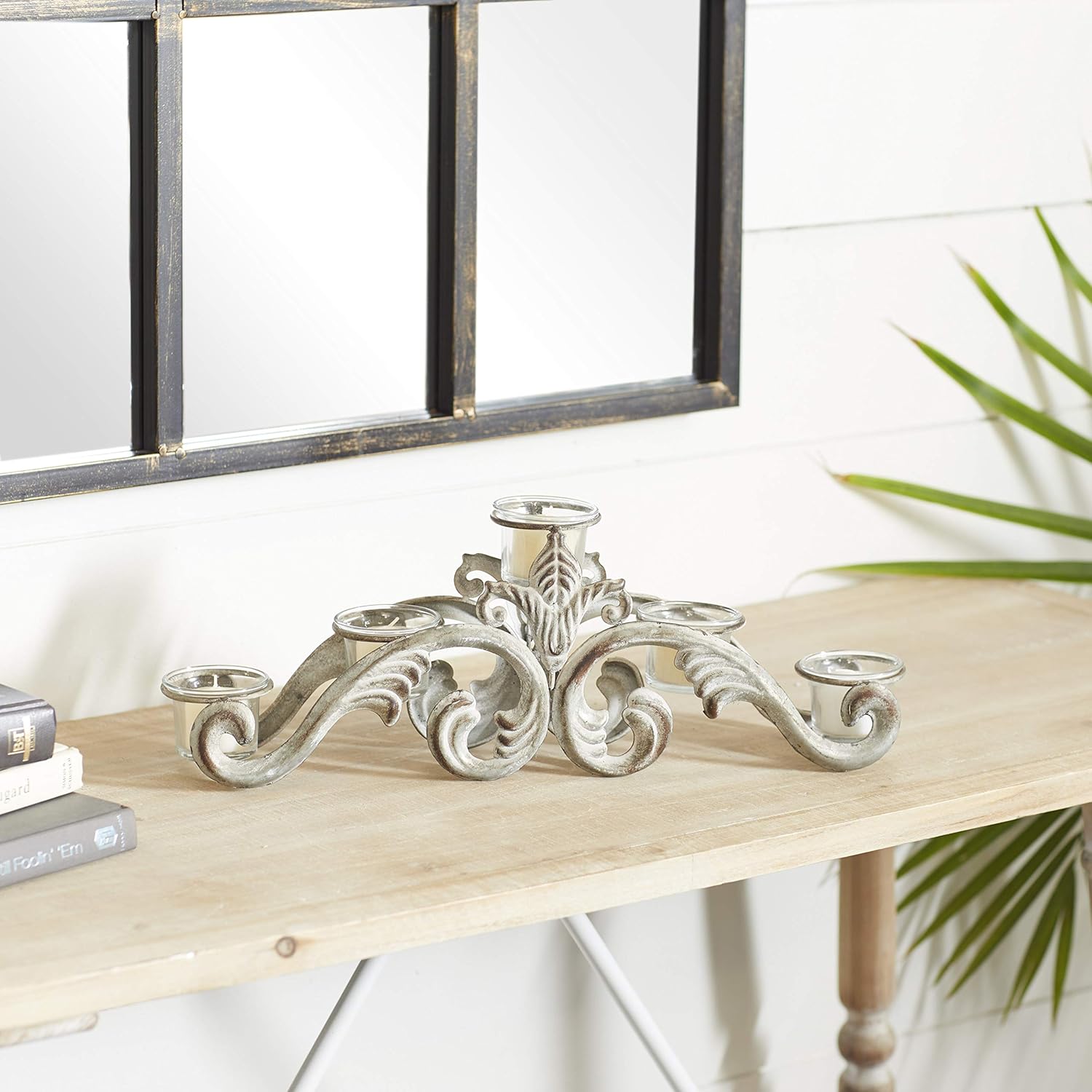 White Iron Candelabra Holds 10 Pillar Candle Holders W24137