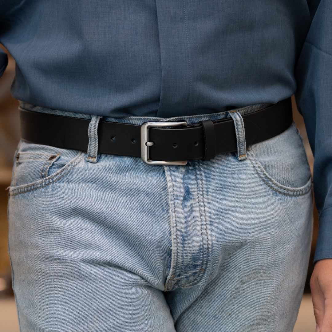 Black Leather Belt with Full Grain Leather Strap S276
