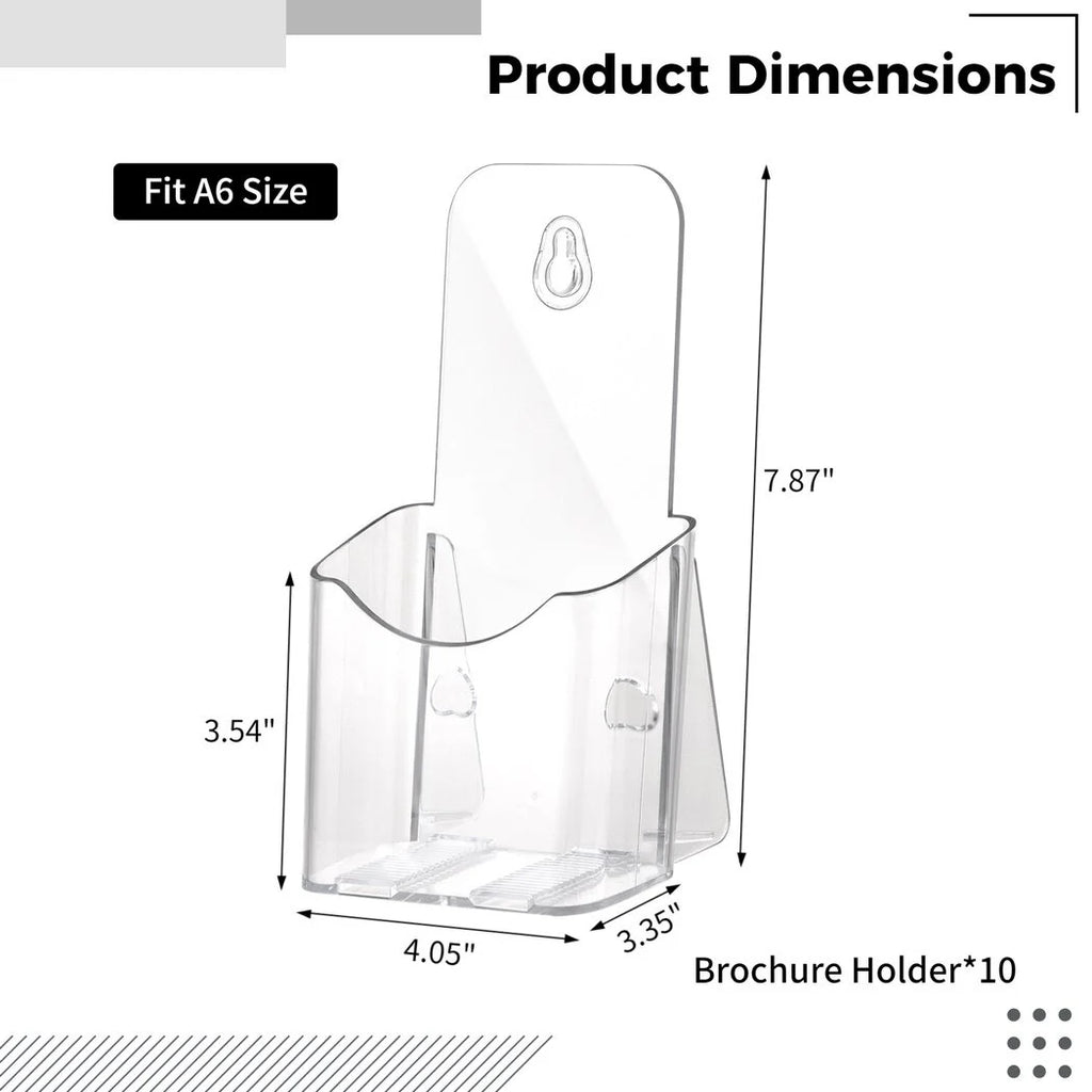 10 Pcs Clear Acrylic Brochure Holders for A6 Size Literature X829852
