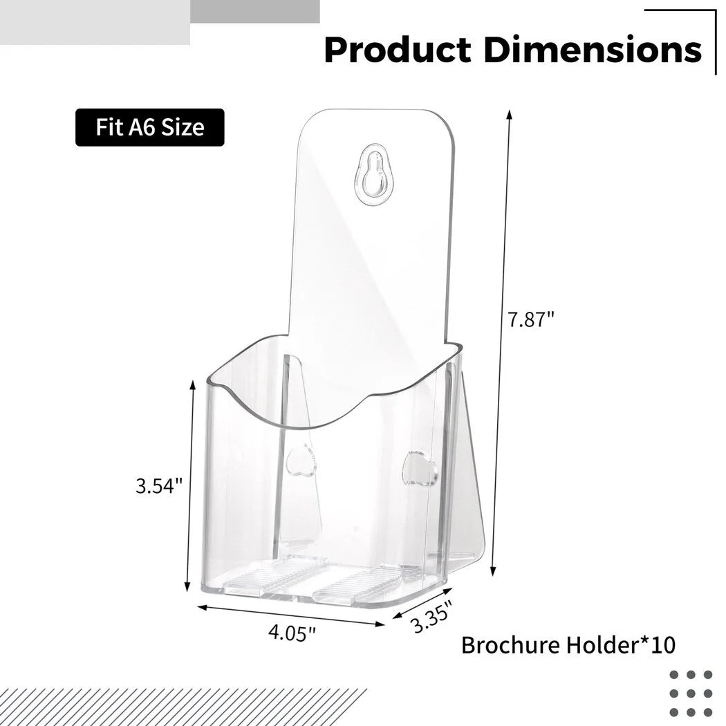 10 Pcs Clear Acrylic Brochure Holders for A6 Size Literature X829852