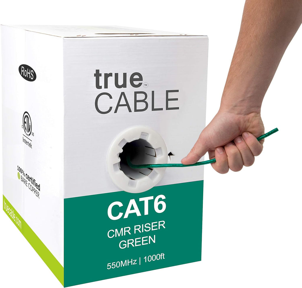 Cat6 Riser 1000ft Black 23AWG 4 Pair Solid Bare Copper Bulk Ethernet Cable T16177