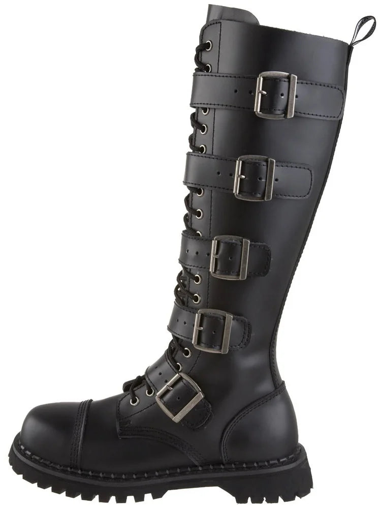 20 Eyelet 5 Strap Steel Toe Leather Knee Boot C218